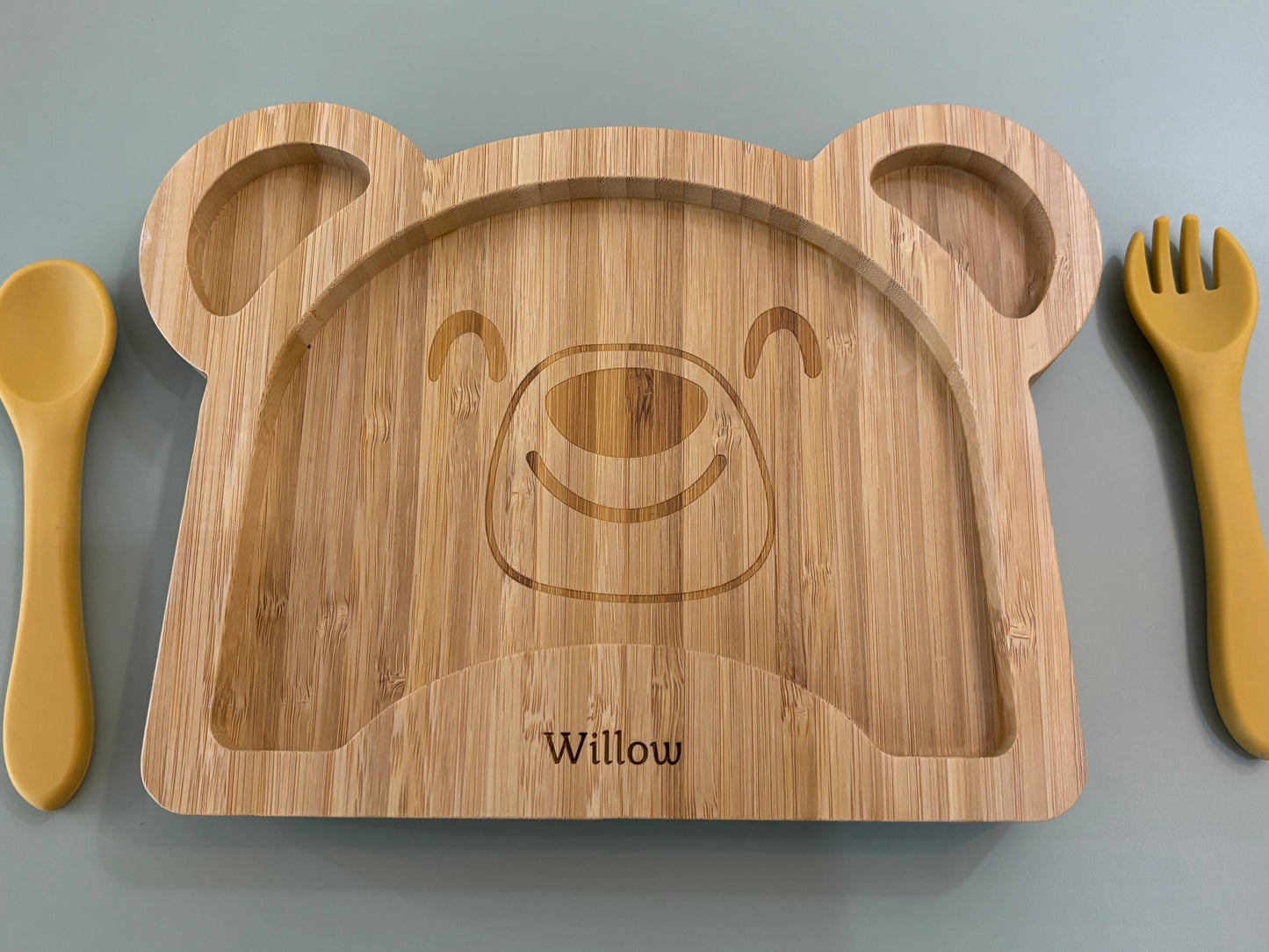 Bamboo personalised bear plate with suction base