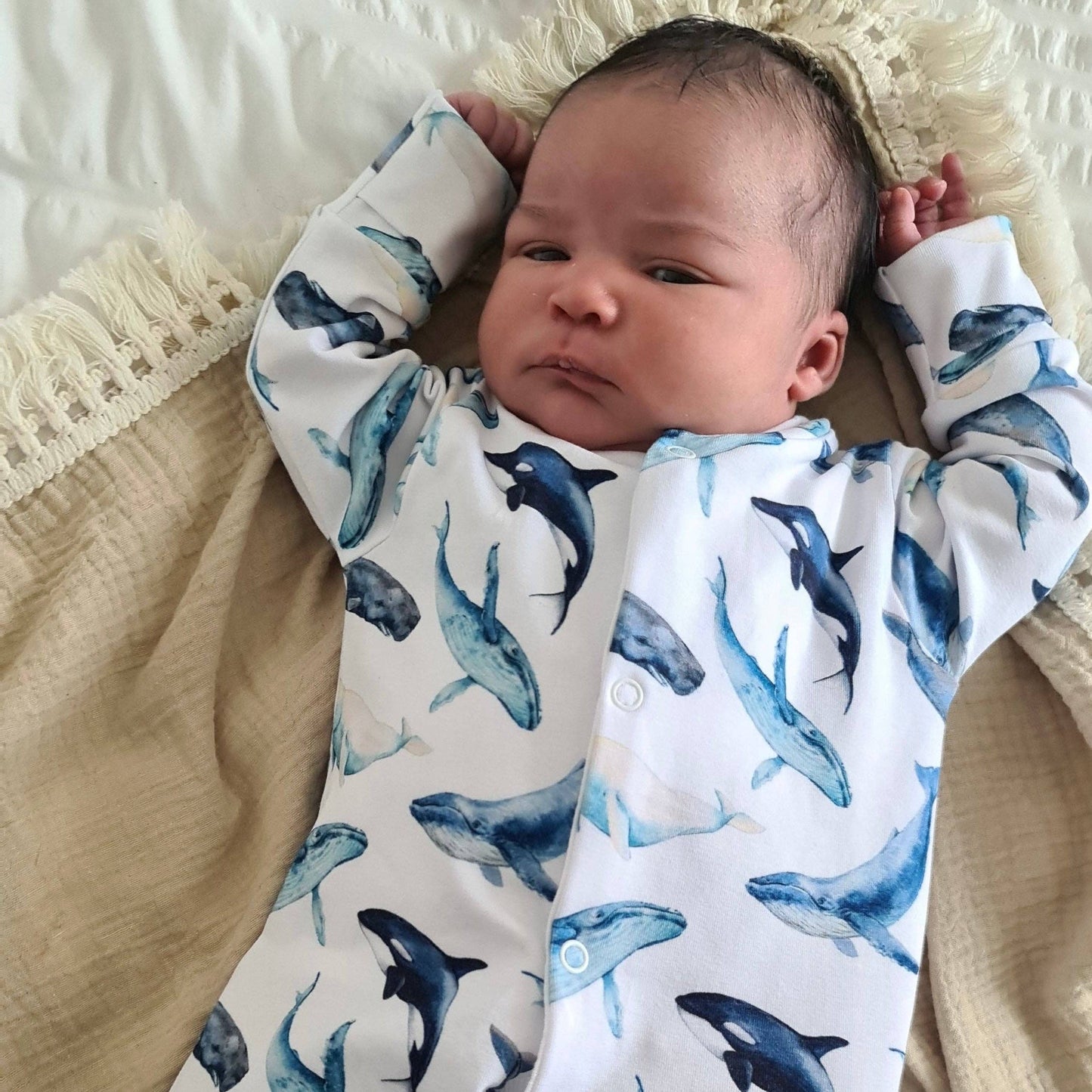 Fred & Noah - Whale print cotton sleepsuit: 0-3 M