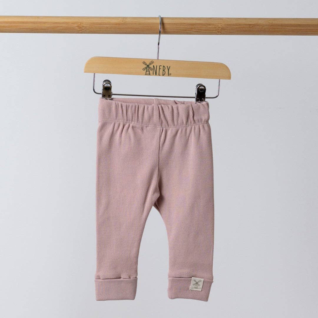 Aneby - Leggings with Rolled Cuff: Dusty Pink / 3-4y