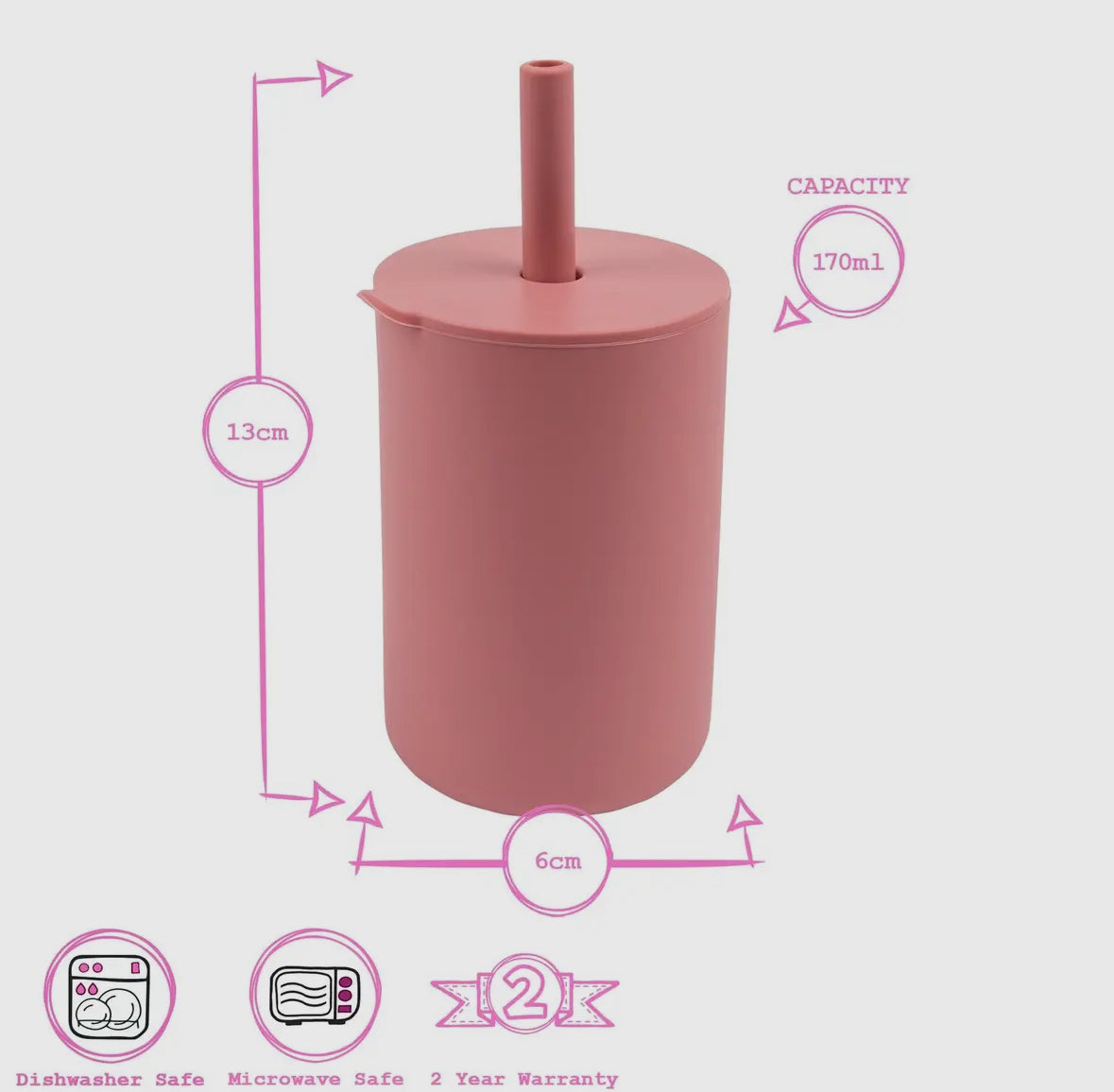 Baby silicone straw cup - Dusty Rose