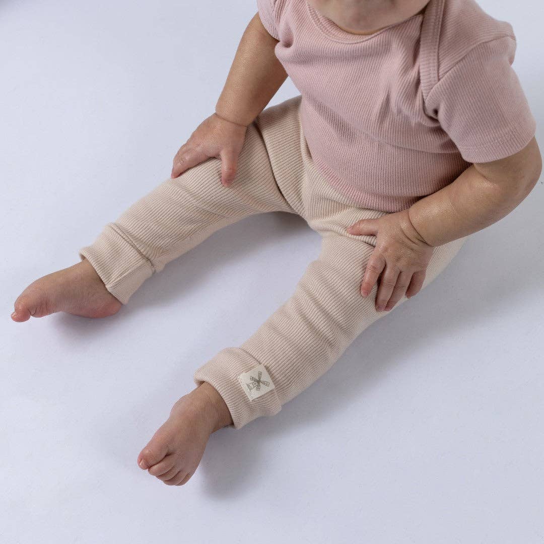 Aneby - Leggings with Rolled Cuff: Dusty Pink / 3-4y