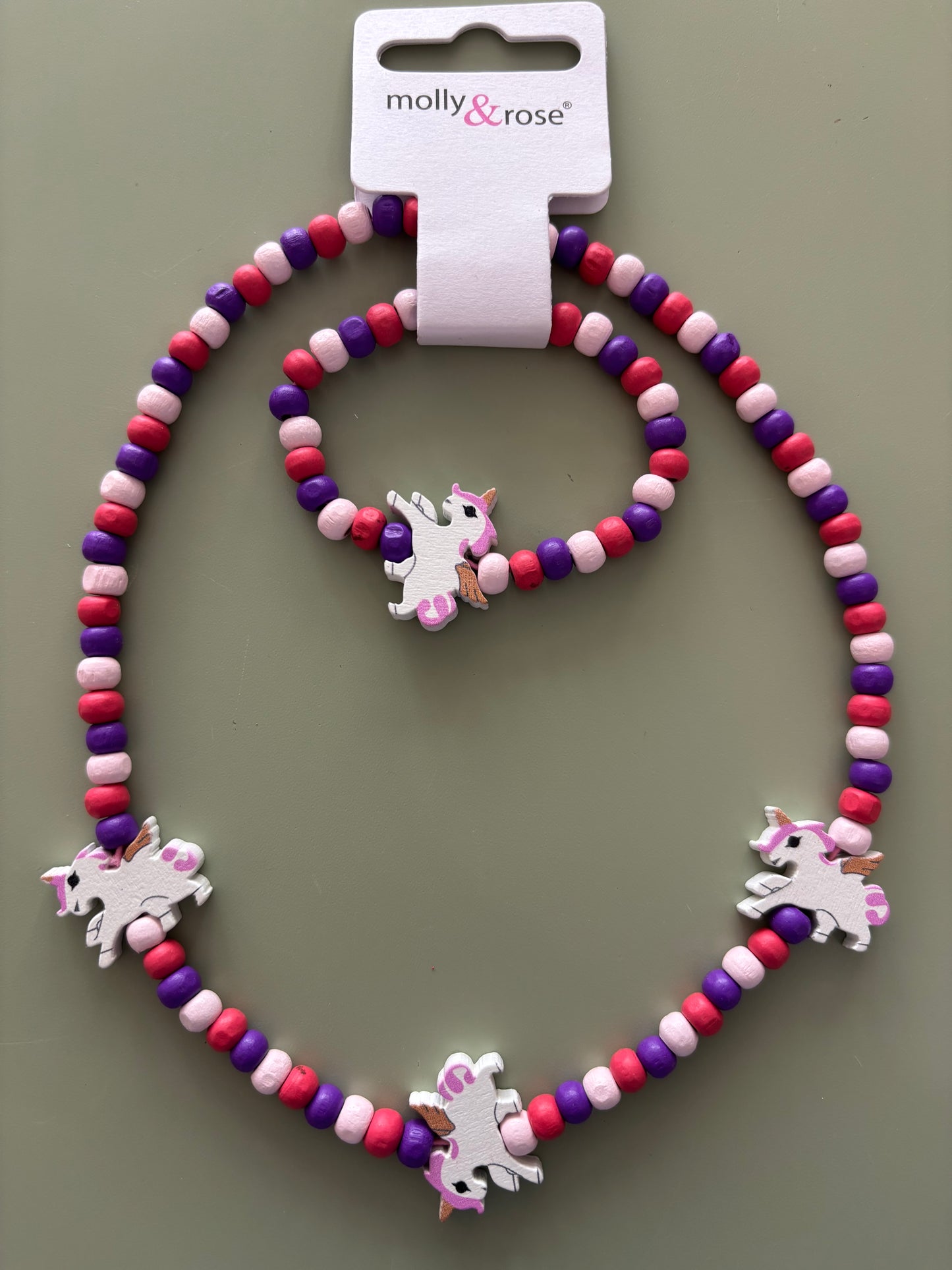 Bracelet beaded necklace and bracelet set - unicorn