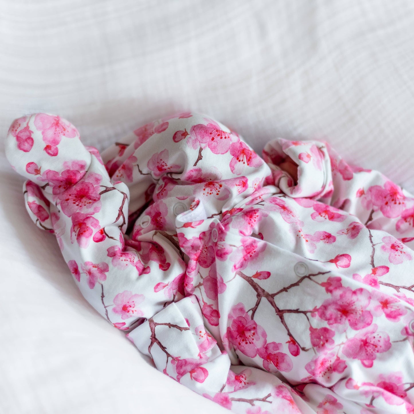 Fred & Noah - Cherry Blossom cotton Sleepsuit: 0-3 M