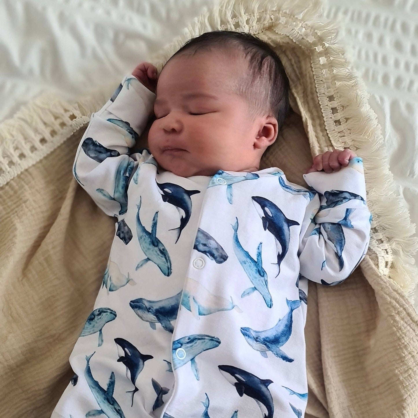 Fred & Noah - Whale print cotton sleepsuit: 3-6 M