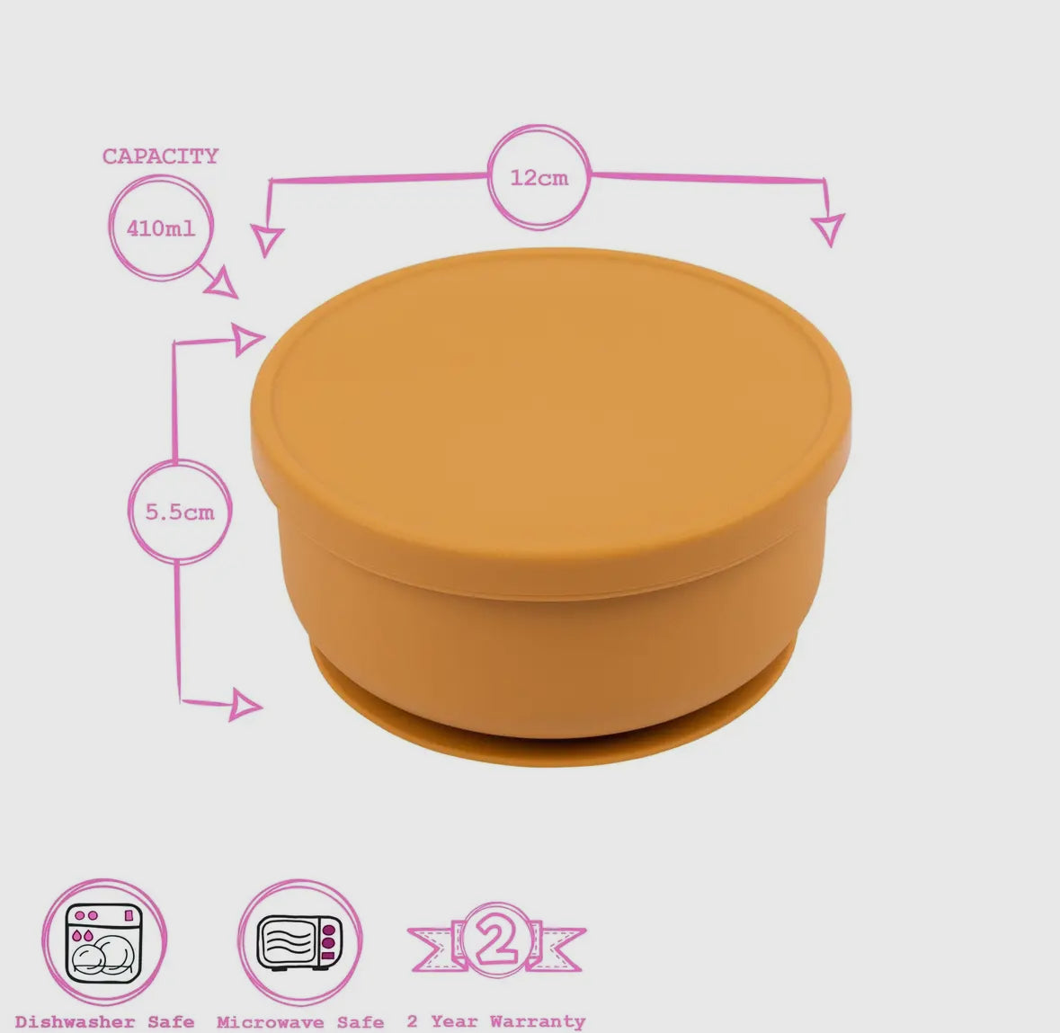 Baby silicone suction bowl with lid - Ochre