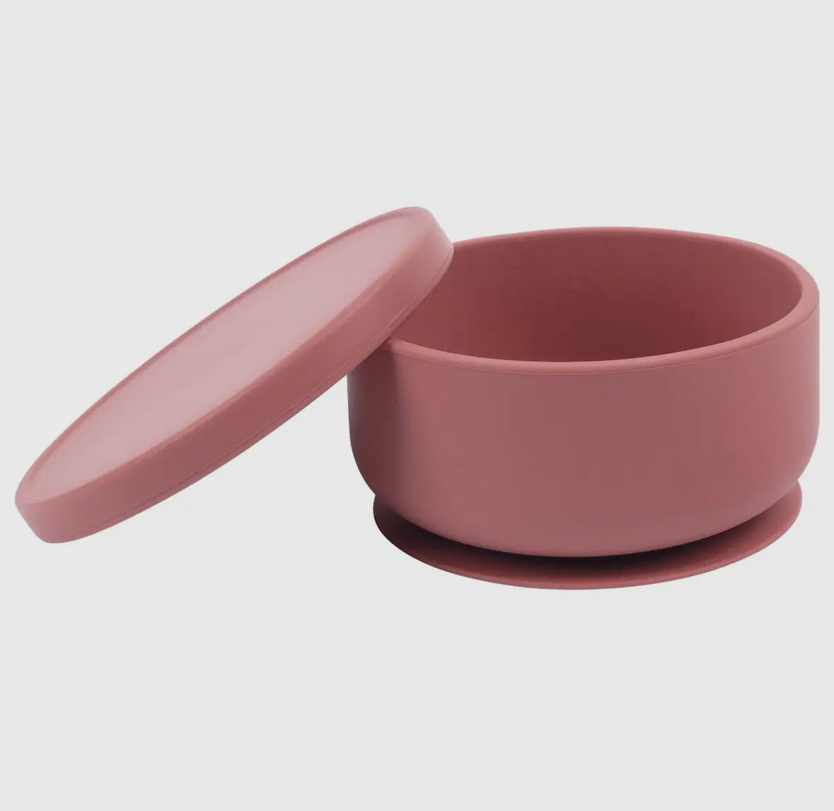 Baby silicone suction bowl with lid - Dusty Rose