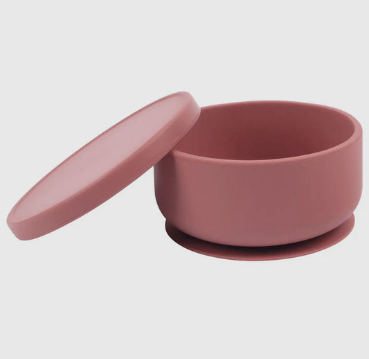 Baby silicone suction bowl with lid - Dusty Rose