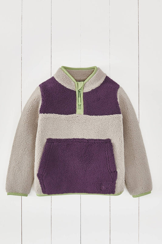 Grass & Air - Amythst Purple & Geothermal Grey Borg Quarter Zip Jumper: 4-5years