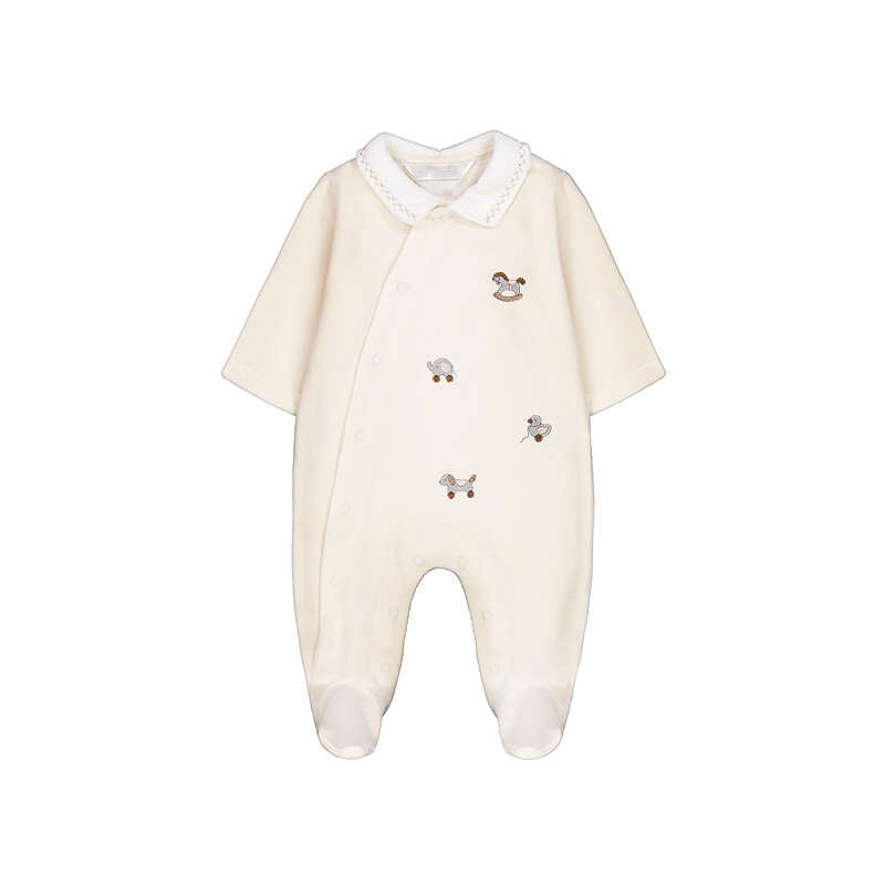 Mayoral Velour Cream Embroidered Sleepsuit 2764