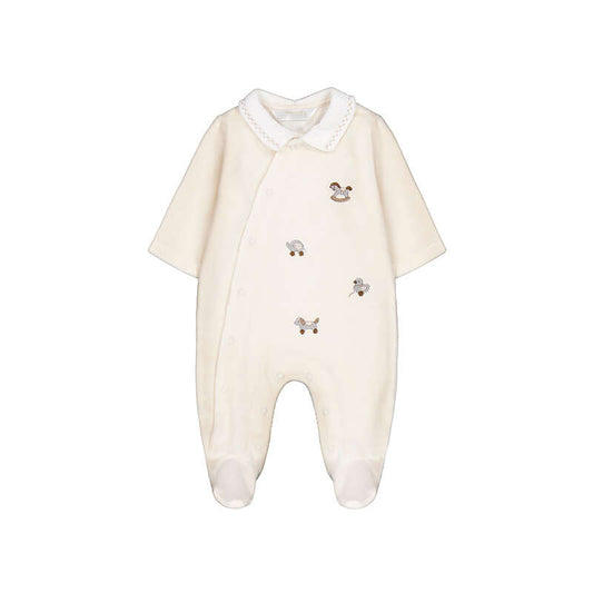 Mayoral Velour Cream Embroidered Sleepsuit 2764