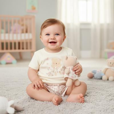 Matching floral top, shorts and teddy 0-3 months