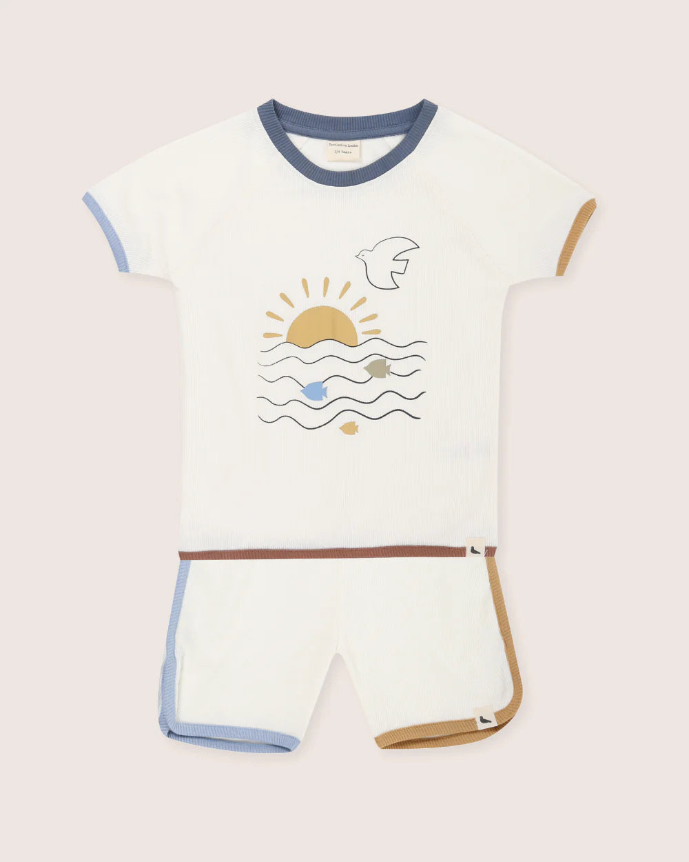 Turtledove white rib T-shirt and shorts set