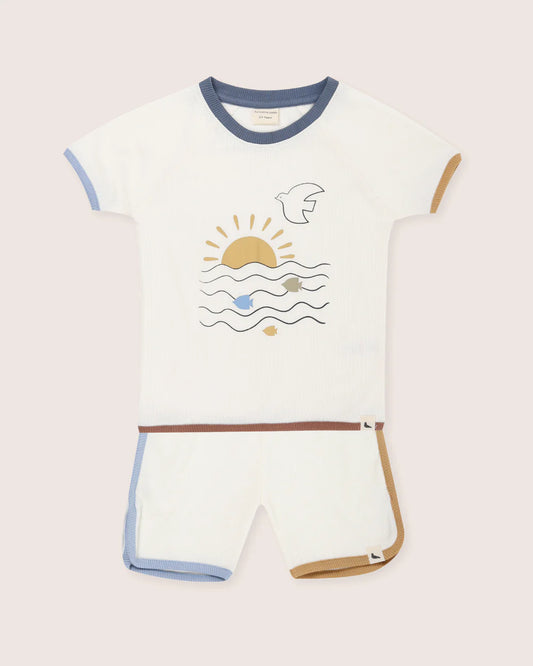 Turtledove white rib T-shirt and shorts set