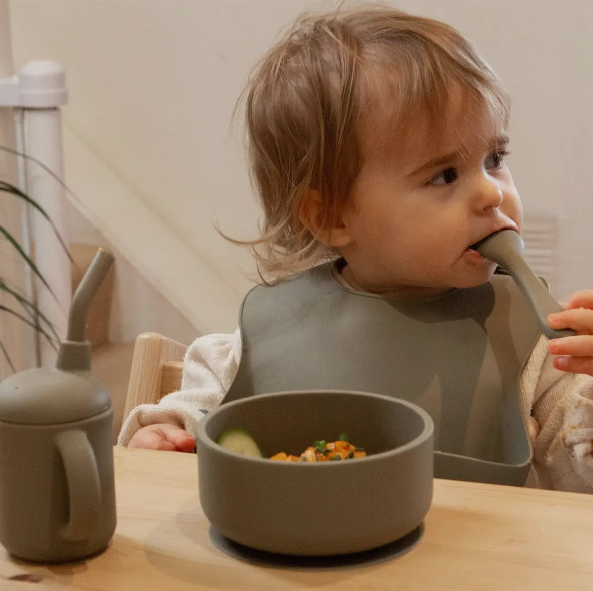 Baby silicone weaning spoon - Silver sage