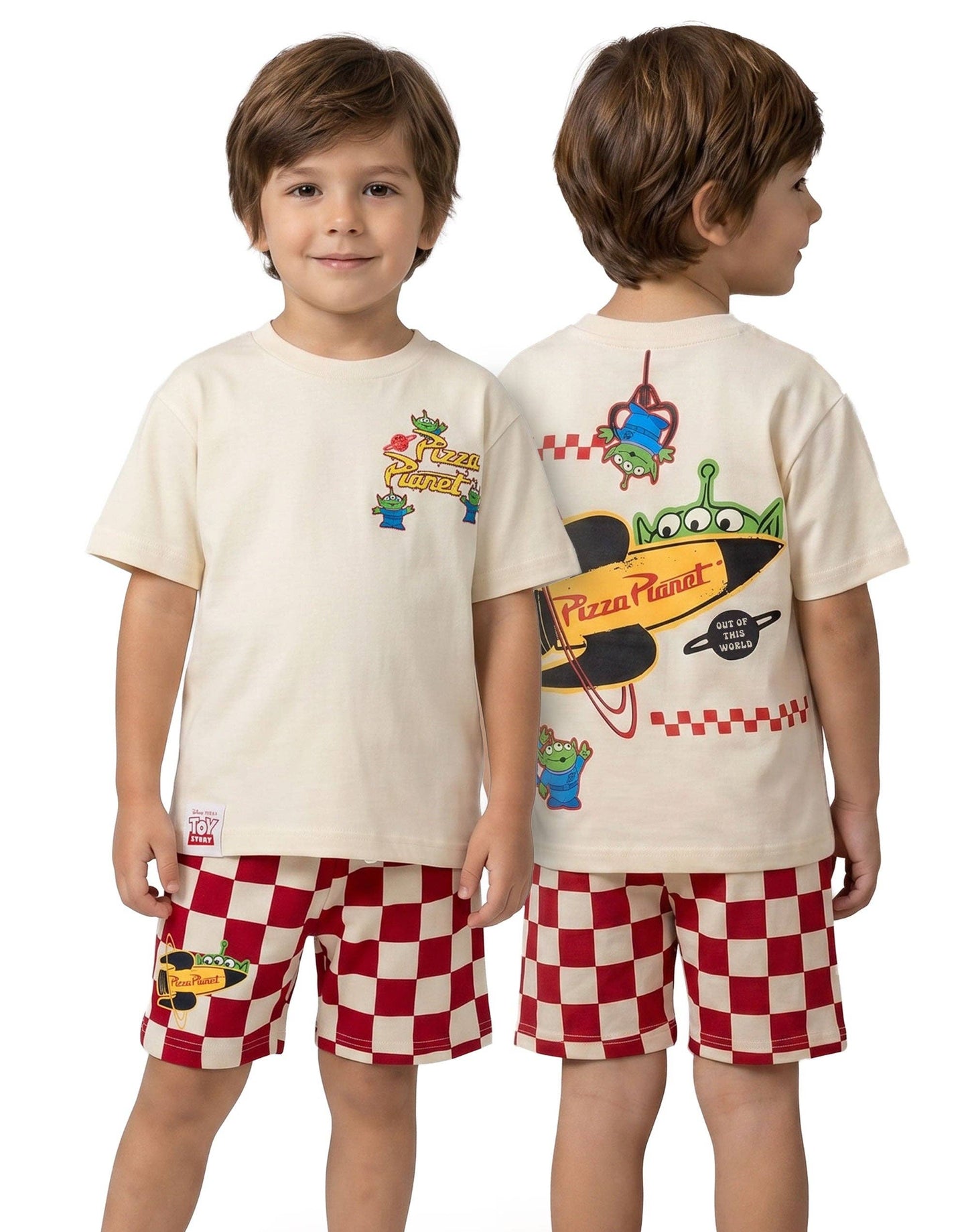 Vanilla Underground - Disney Toy Story Boys Beige Pizza Planet T-Shirt and Shorts Set: 18-24 Months