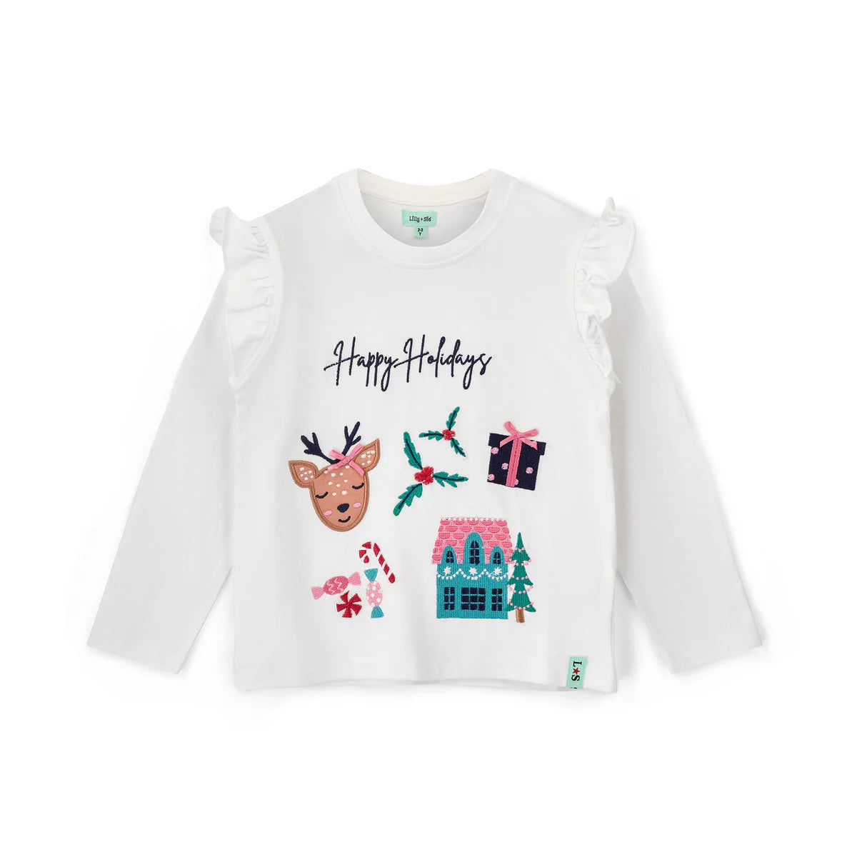 0-3 months Lilly and Sid Happy Holidays white appliqué top