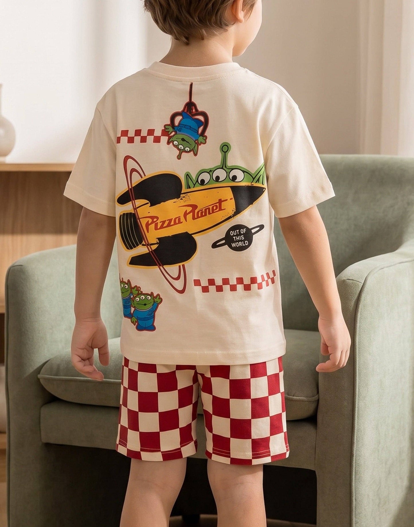 Vanilla Underground - Disney Toy Story Boys Beige Pizza Planet T-Shirt and Shorts Set: 12-18 Months
