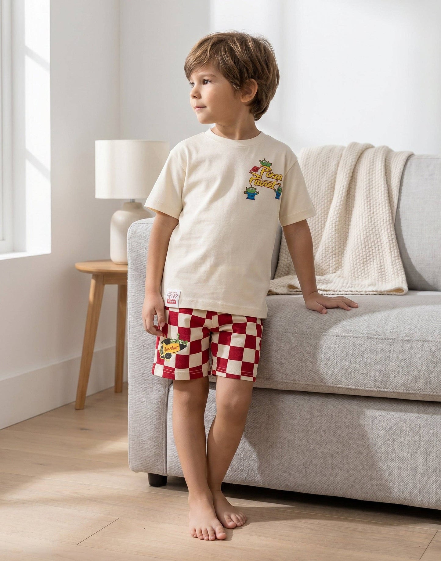Vanilla Underground - Disney Toy Story Boys Beige Pizza Planet T-Shirt and Shorts Set: 18-24 Months
