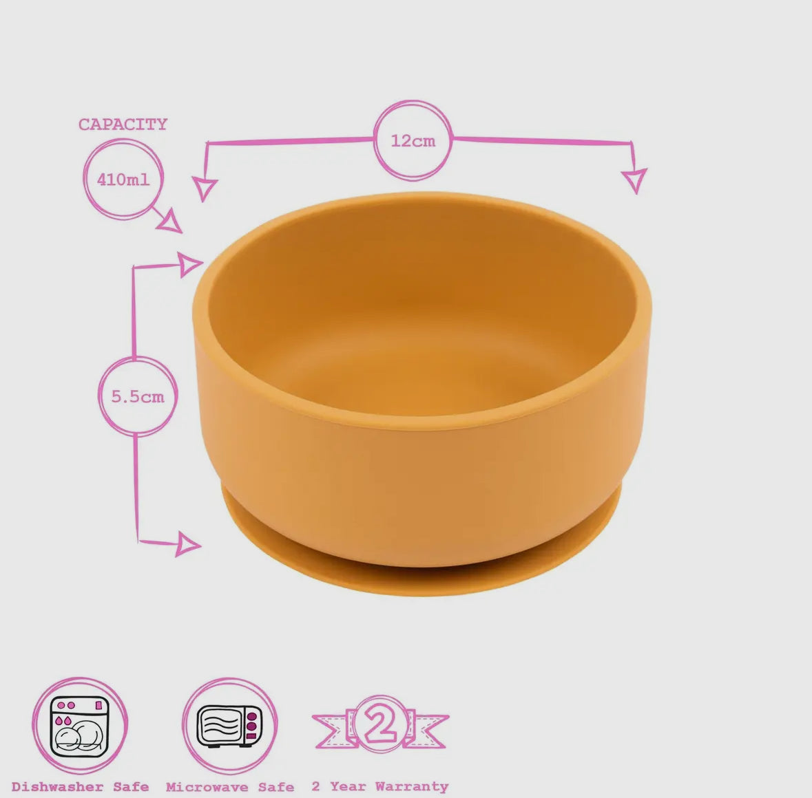 Baby silicone suction bowl with lid - Ochre