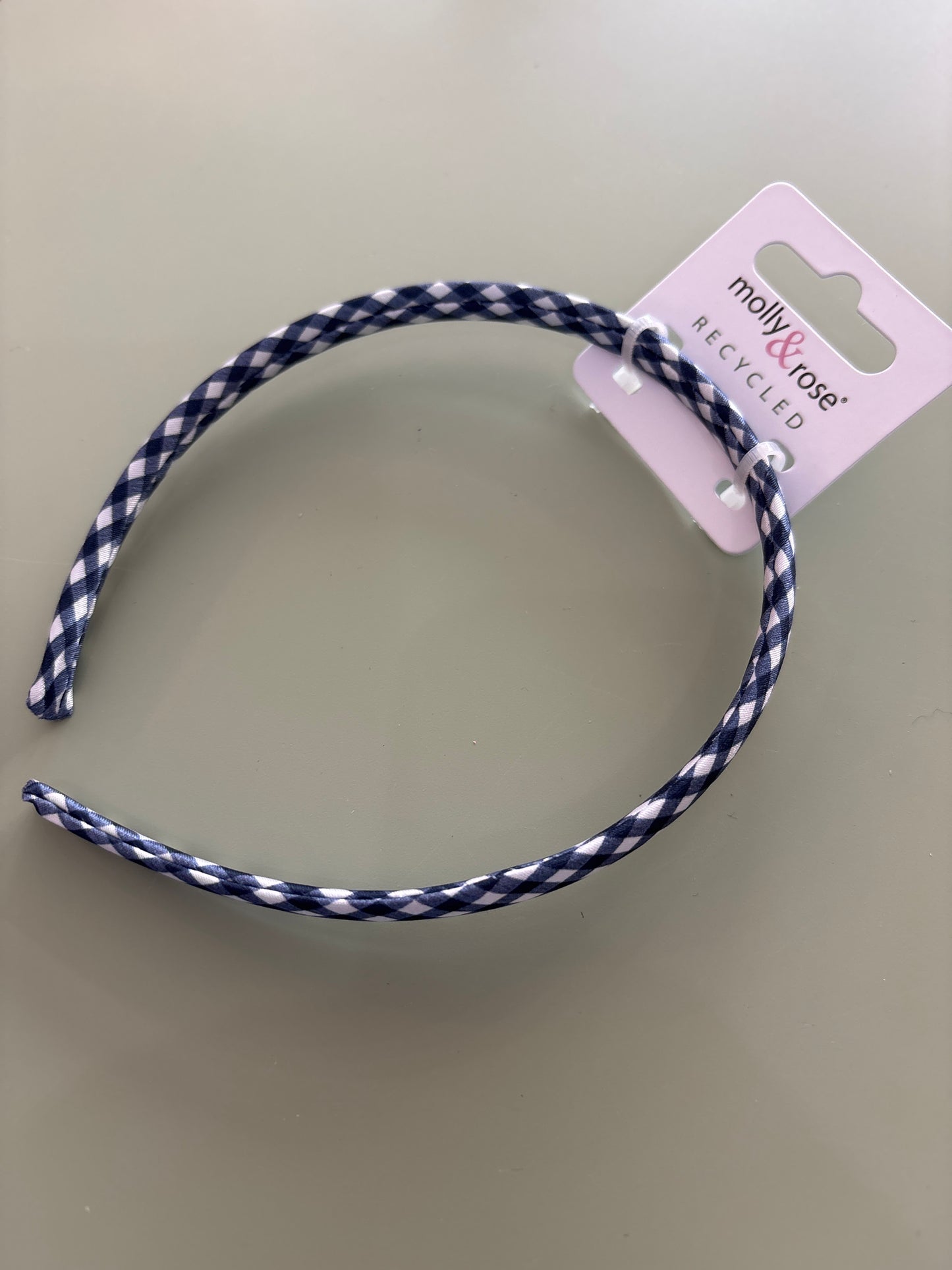 Gingham navy 1cm headband