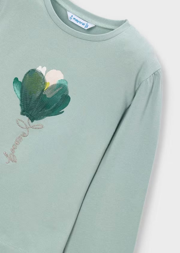 Mayoral Green flower long sleeved top 4033