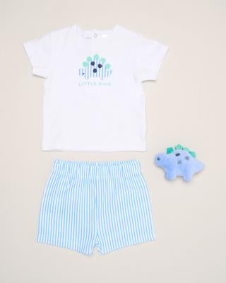 Matching stegosaurus top, shorts and stegosaurus soft toy 0-3 months
