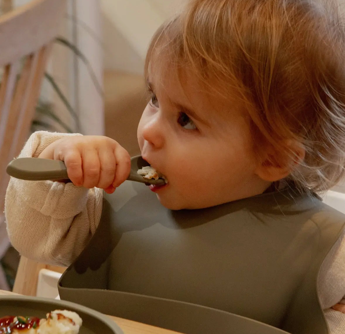 Baby silicone weaning fork - Silver sage