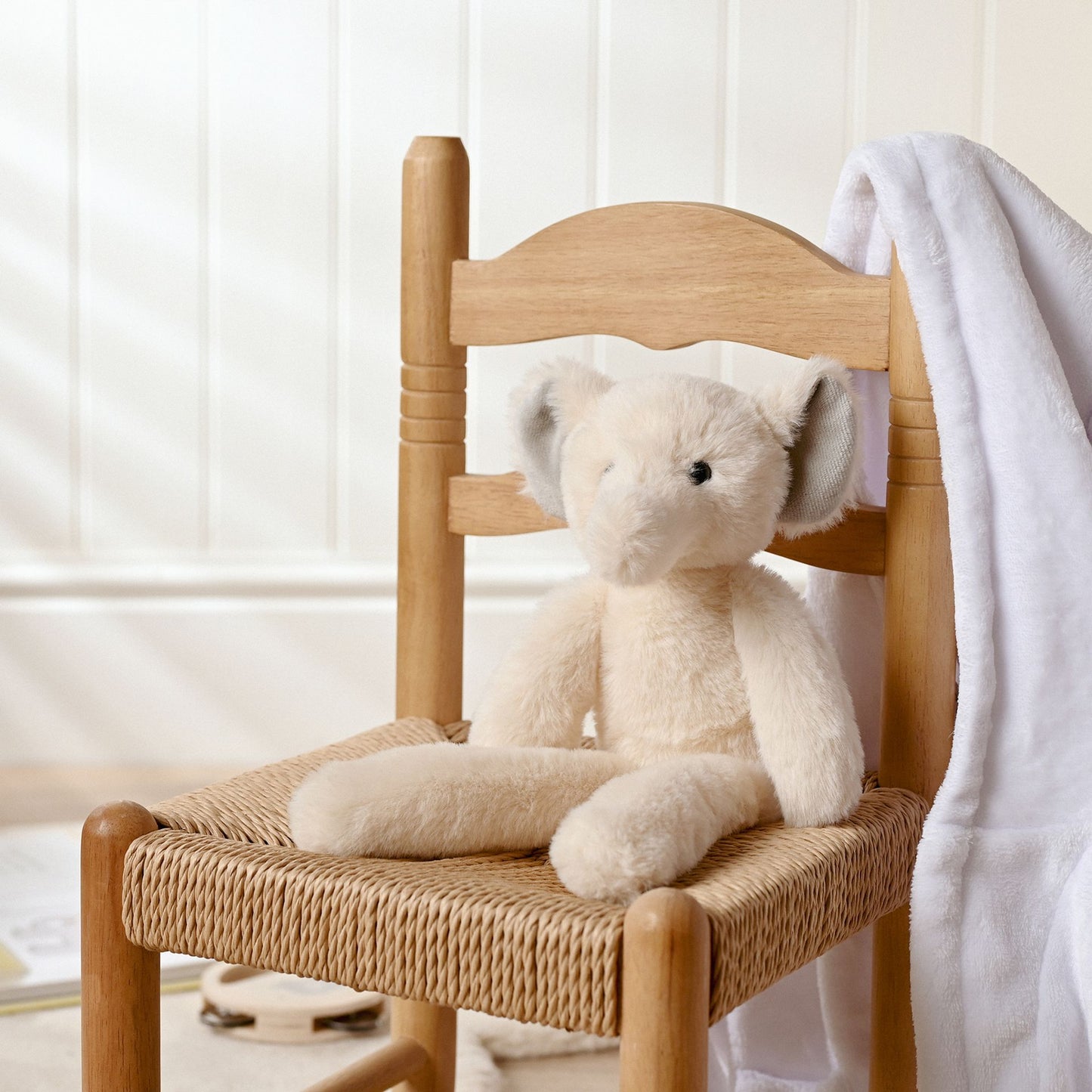 Ellie the plush long leg cream elephant 35cm