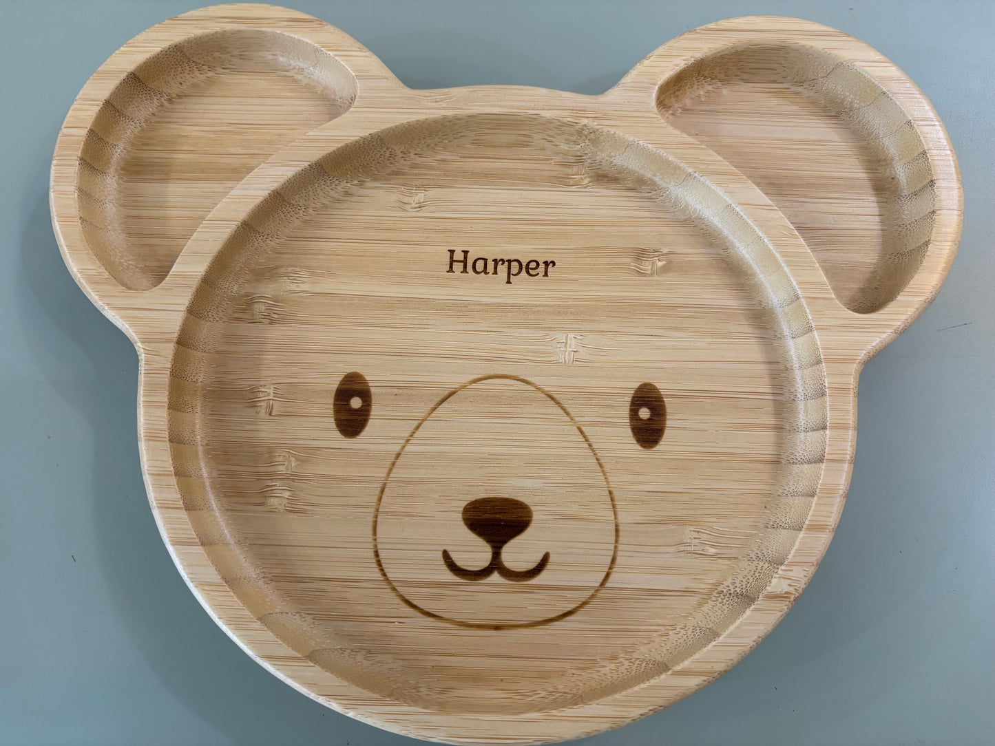 Bamboo personalised bear plate with suction base