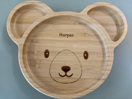 Bamboo personalised bear plate with suction base