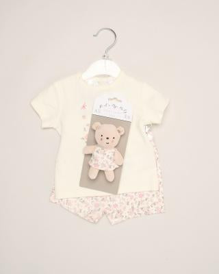 Matching floral top, shorts and teddy 0-3 months