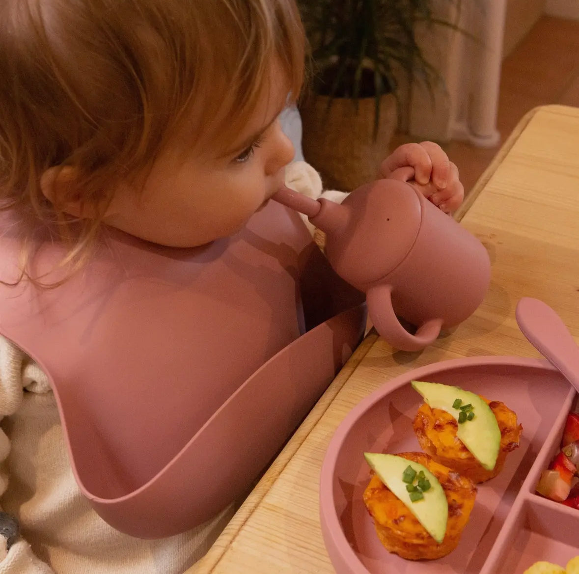 Baby silicone Bib - Dusty Rose