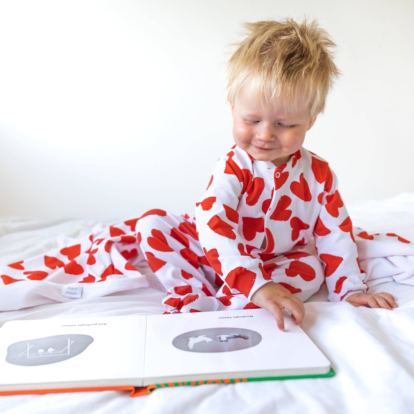 Fred & Noah - Love Heart cotton sleepsuit: Newborn