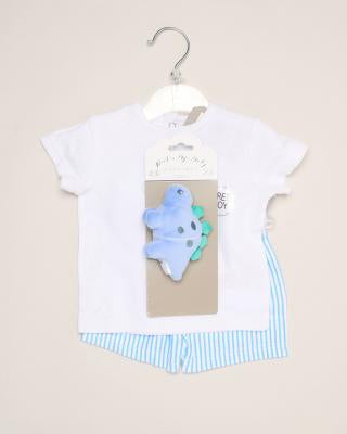 Matching stegosaurus top, shorts and stegosaurus soft toy 0-3 months