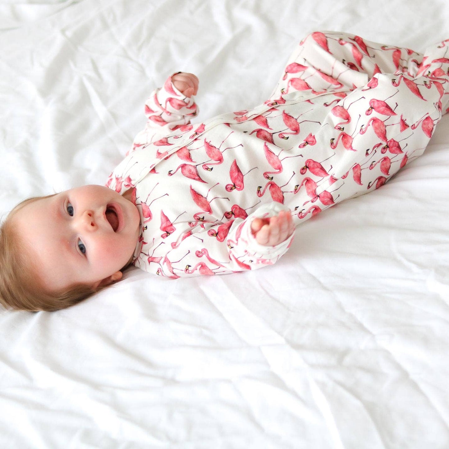 Fred & Noah - Flamingo cotton sleepsuit: Newborn