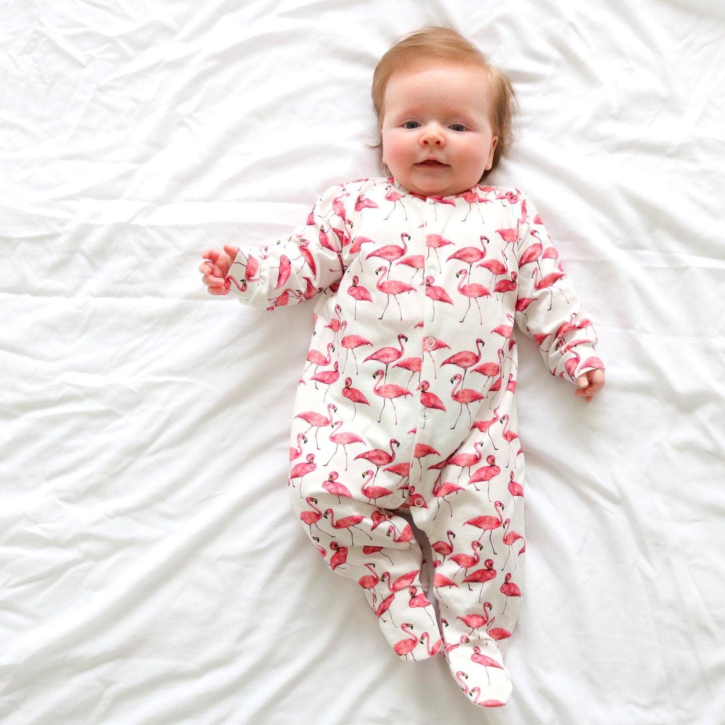 Fred & Noah - Flamingo cotton sleepsuit: 3-6 M