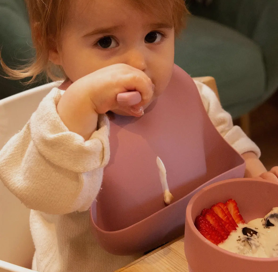 Baby silicone Bib - Dusty Rose