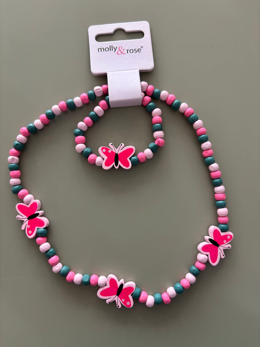 Bracelet beaded necklace and bracelet set - butterfly