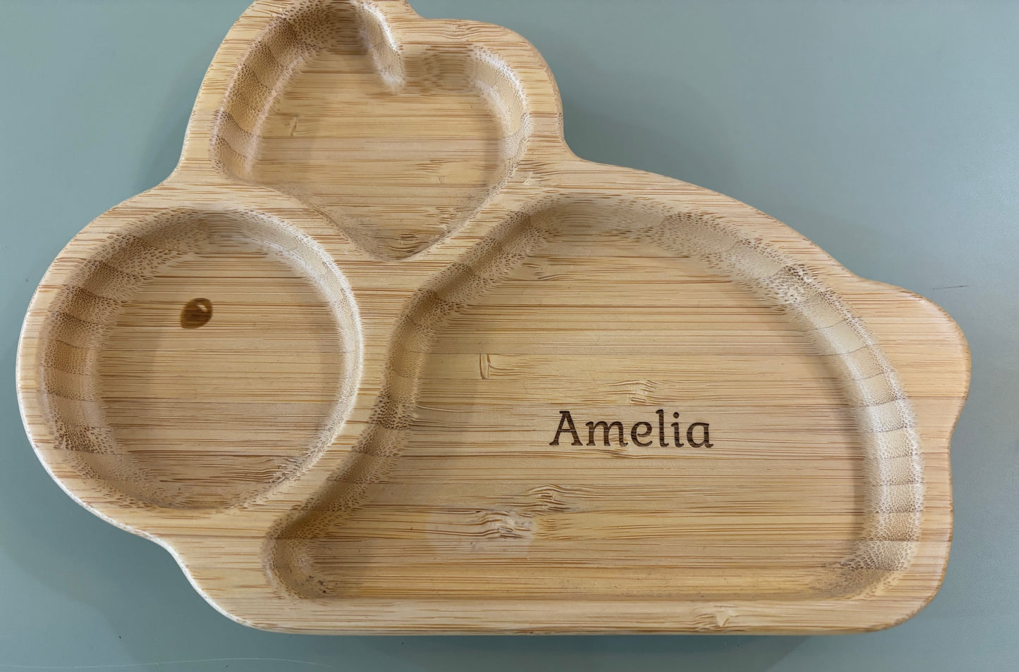 Bamboo personalised bunny plate with suction base