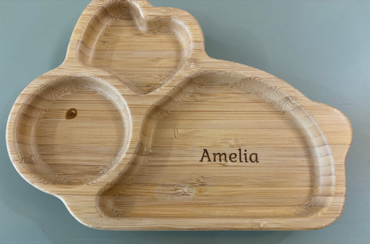 Bamboo personalised bunny plate with suction base