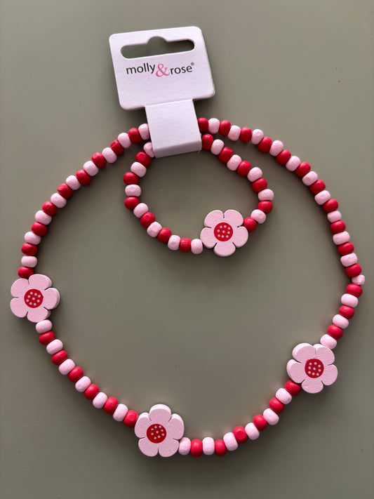 Bracelet beaded necklace and bracelet set - flower