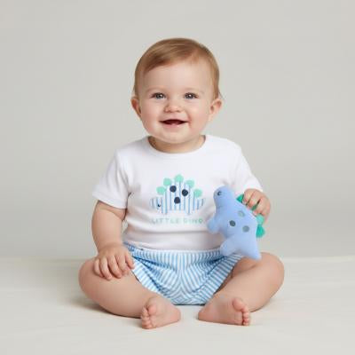 Matching stegosaurus top, shorts and stegosaurus soft toy 0-3 months