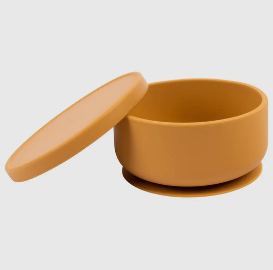 Baby silicone suction bowl with lid - Ochre