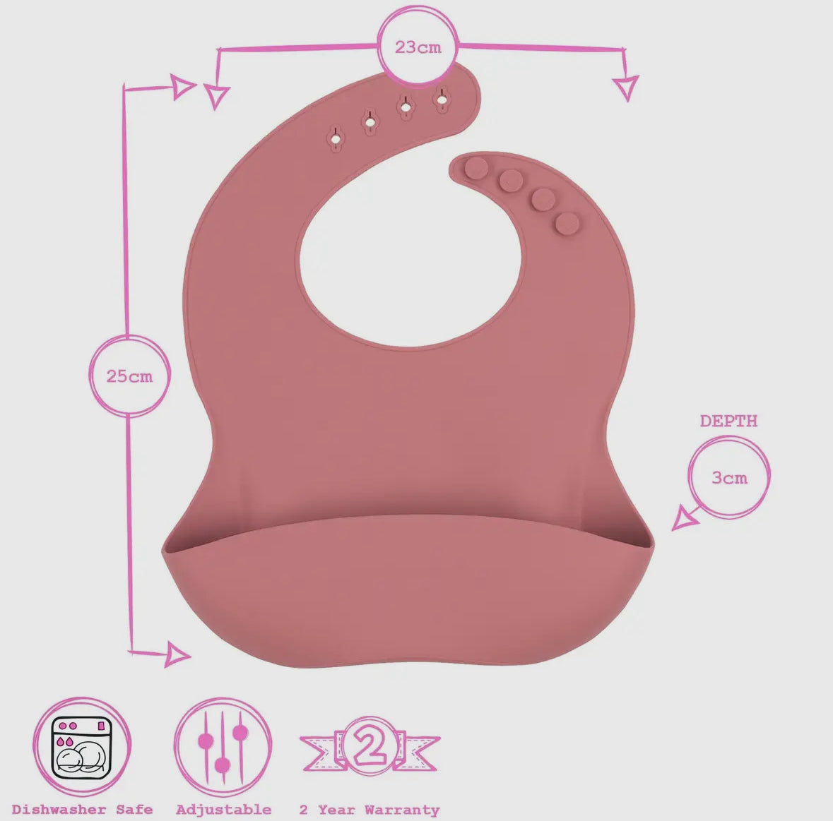 Baby silicone Bib - Dusty Rose