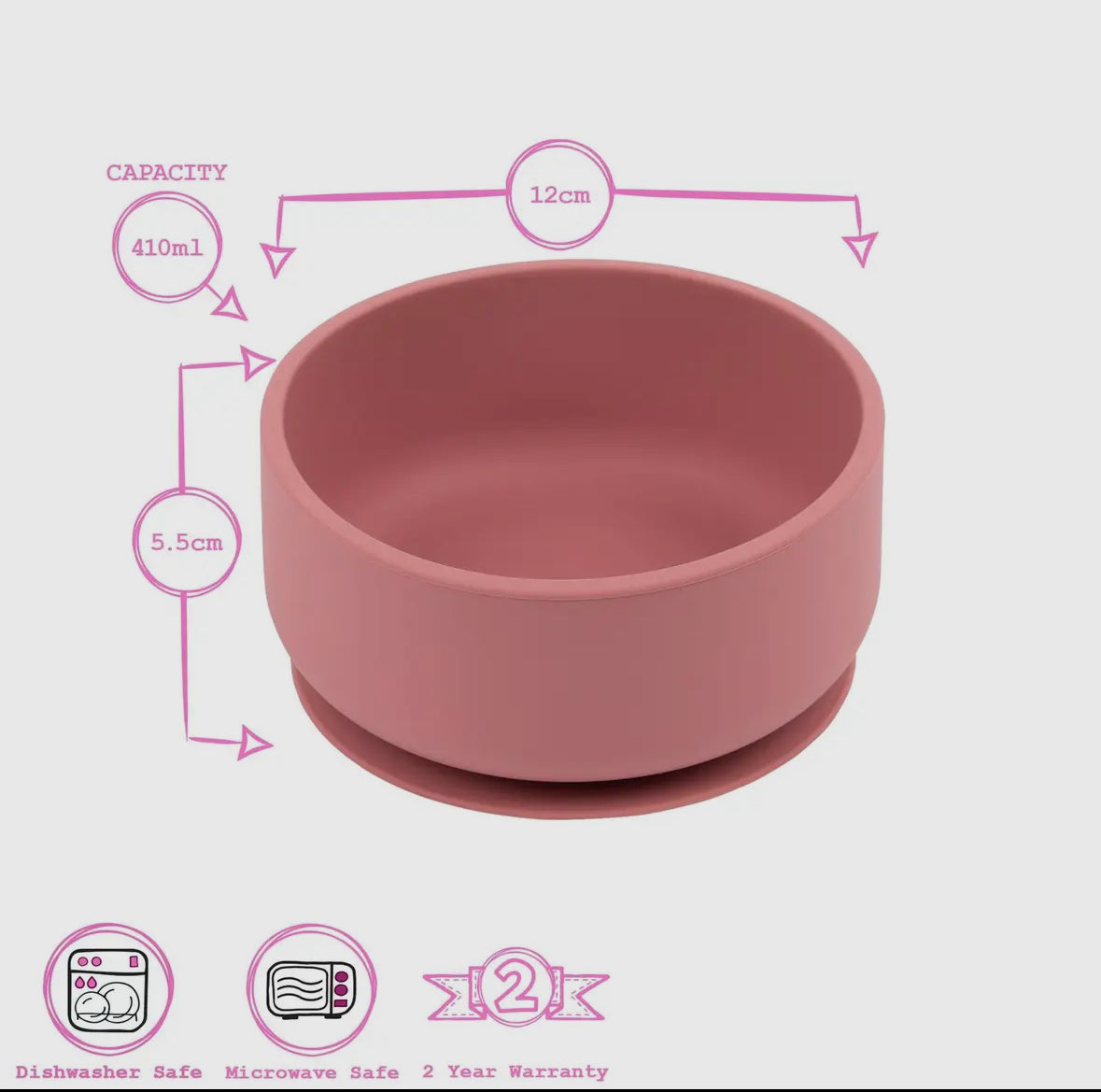 Baby silicone suction bowl with lid - Dusty Rose