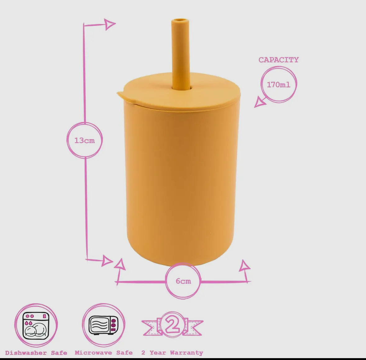 Baby silicone straw cup - Ochre