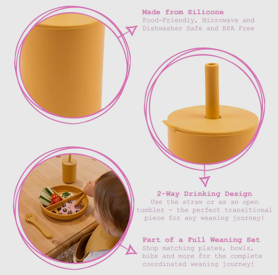 Baby silicone straw cup - Ochre