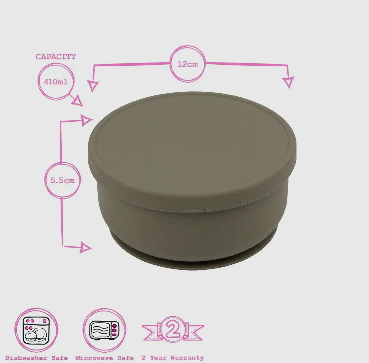 Baby silicone suction bowl with lid - Silver sage