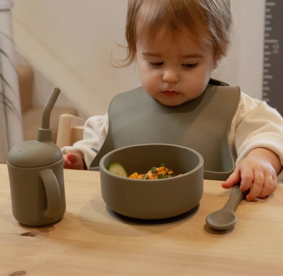 Baby silicone weaning spoon - Silver sage