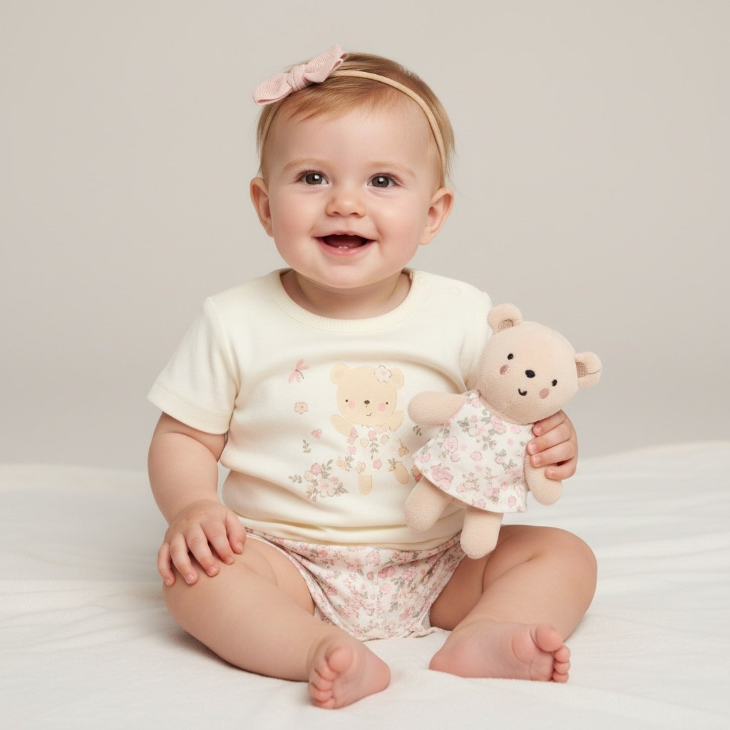 Matching floral top, shorts and teddy 0-3 months